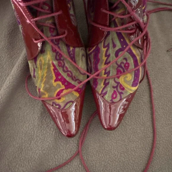 ETRO Vintage Velvet Knee High Leather Boots EU 37.5 US 7.5 - Picture 4 of 7